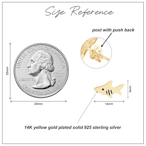 Shark Fish Animal Stud Earring For Women With Push Back In 14K White,Rose Or Yellow Gold Plated Sterling Silver Jewelry Gift For Her3