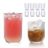 WeirdUncle Set mit 8 gerippten Glaswaren, 4 Highball-Gläser 410 ml & 4 Rocks Trinkgläser 270 ml, klar, Origami-Stil, geriffeltes Design, für Milch, Wasser, Cocktail, Saft, Bier, Zahnbürstenbecher