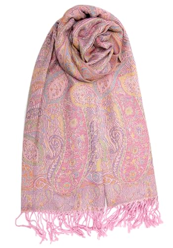 Achillea Reversible Paisley Pashmina Rave Scarf Exotic Indian Shawls and Wraps for Evening Dresses Festivals All Seasons (Tapestry Pink)