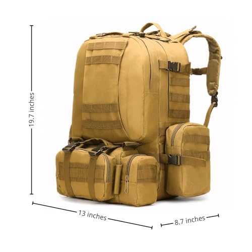 Military Tactical Backpack for Men 60L Waterproof Bug Out Bag Survival Rucksack Go Bag Emergency Molle System Army 3 Day Assault Pack for Hiking Hunting Camping Tan - Image 3