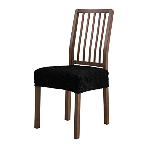 subrtex Dining Room Chair Seat Covers Stretch Chair Seat Cushion Slipcovers Furniture Protector Set of 2 Removable Washable for Dining Room Home Kitchen (Black, 2PCS)
