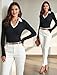 Prettywear Womens Long Sleeve Polo Shirts Business Casual Work Top Blouse Fitted Collared V Neck 2026 Spring Fashion Clothing