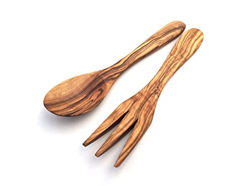 medina mood Lot de 2 couverts à salade Paris - Longueur : 17 cm - Cuillère à salade - En bois d'olivier - Fait