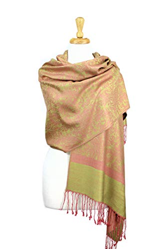 PASKMLNA Paisley Jacquard Pashmina Shawl Scarf (018-12 Pink green)