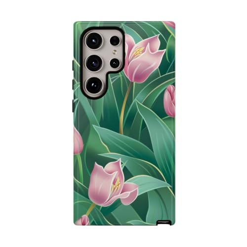 Coque Samsung S24 Ultra fleurie rigide tulipe rose brillante antichoc