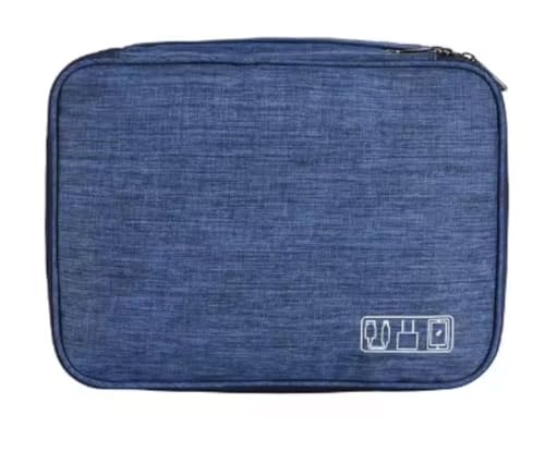 Estojo Bolsa Organizador Para Cabos Fios Canetas Acessorios Eletronicos Viagem Grande Duplo Modelo Rigido Portatil Multifuncional com Alça (azul)
