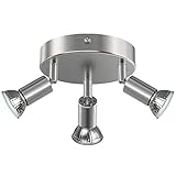 Creyer LED Deckenstrahler 3 Flammig, Schwenkbar LED Deckenleuchte, ø140mm (inkl. 3 x 4W GU10 LED Leuchtmittel, 400LM, Warmweiß) Modern Wohnzimmer LED Deckenspot, Rund LED Deckenlampe - Matte Nickel