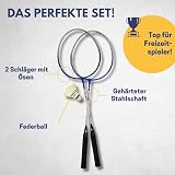 Best Sporting zestaw rakietek do badmintona, wysokiej jakości rakiety do badmintona z hartowanej stali, lekkie rakietki do badmintona z oczkami, 2 piłki, 280 g (niebieski/srebrny)