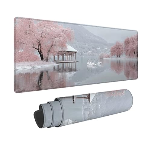 Tapis de souris XXL 1500x800mm rose aux fleurs de cerisier avec bords cousus pour bureau de gamer