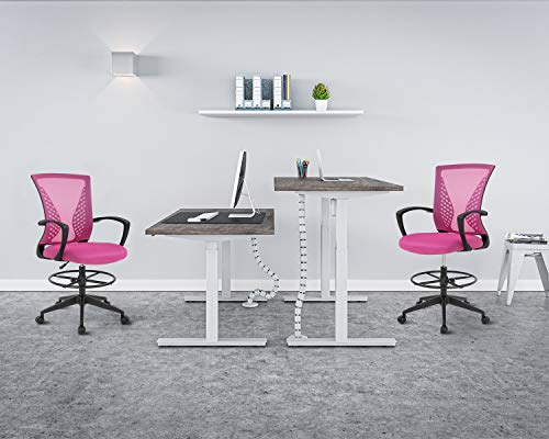 Drafting Chair Tall Office Chair Standing Desk Chair Adjustable Height With Arms Foot Rest Back Support Rolling Swivel Desk Chair Mesh Drafting Stool For Adults (Pink) #TOP5