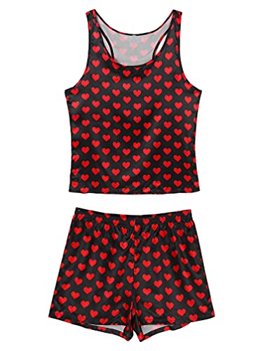 Men's Silk Satin Pajamas Set Racerback Tank Top with Boxer Shorts Sleepwear Loungewear Outfit