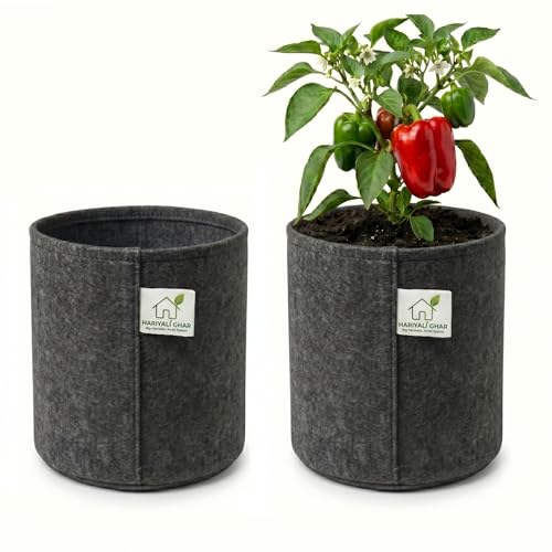 Image of 400 GSM Geo Fabric Round Grow Bags 18x18 Inch, Dark Grey Planting Bags for Terrace and Kitchen Gardening Pack of 2