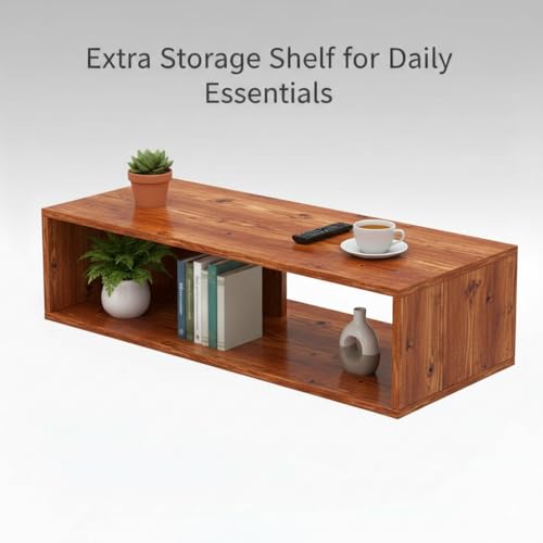 Image of FURLAY Aura Engineered Wood Coffee Table, Minimalist Matte Woodland Coffee Table - 80cm Center Table with Asymmetrical Open Storage & Sleek Geometric Design for Living Room or Office (FWTC5-Woodland)