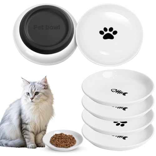 6 pezzi Ciotole per Gatti in Ceramica, Con Base in Gomma Antiscivolo, Ciotola Piatta Gatti per Alleviare L'affaticamento Dei Baffi, per Piccoli Animali - Ideali per Gli Amanti Dei Felini