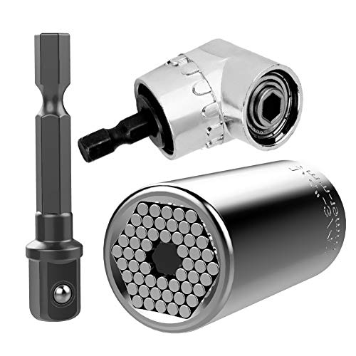 105 Angle 1/4-Inch 6mm Extension Hex Drill Bit Screwdriver Socket Holder Adaptor and Multi-Function 7mm-19mm Ratchet Universal Sockets 1/4''-3/4'' Metric Wrench Power Drill Adapter Set