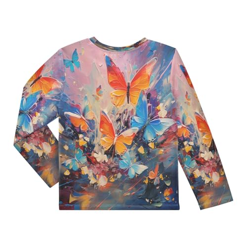 Boys Rash Guard Swim Shirt Long Sleeve UPF+ 50 Sun Shirts Quick Dry Shirt Orange Blue Butterfly for Toddler Kids2