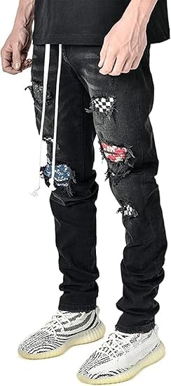 Maiyifu-GJ Men's Distressed Biker Jeans Slim Fit Skinny Destroyed Ripped Denim Pants Fashion Hip Hop Tapered Leg Jeans3