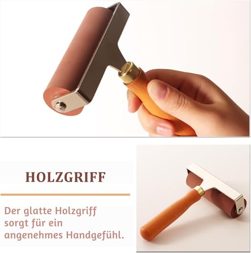 HXBYX Brayer Floor Roller Vinylroller Gummiroller Kleber Laminat Roller, Anti-Rutsch-Band Bauwerkzeuge für Boot Bodenbelag installieren, Boot Decking Marine Teppich Presse, 4.3× 6, Braun