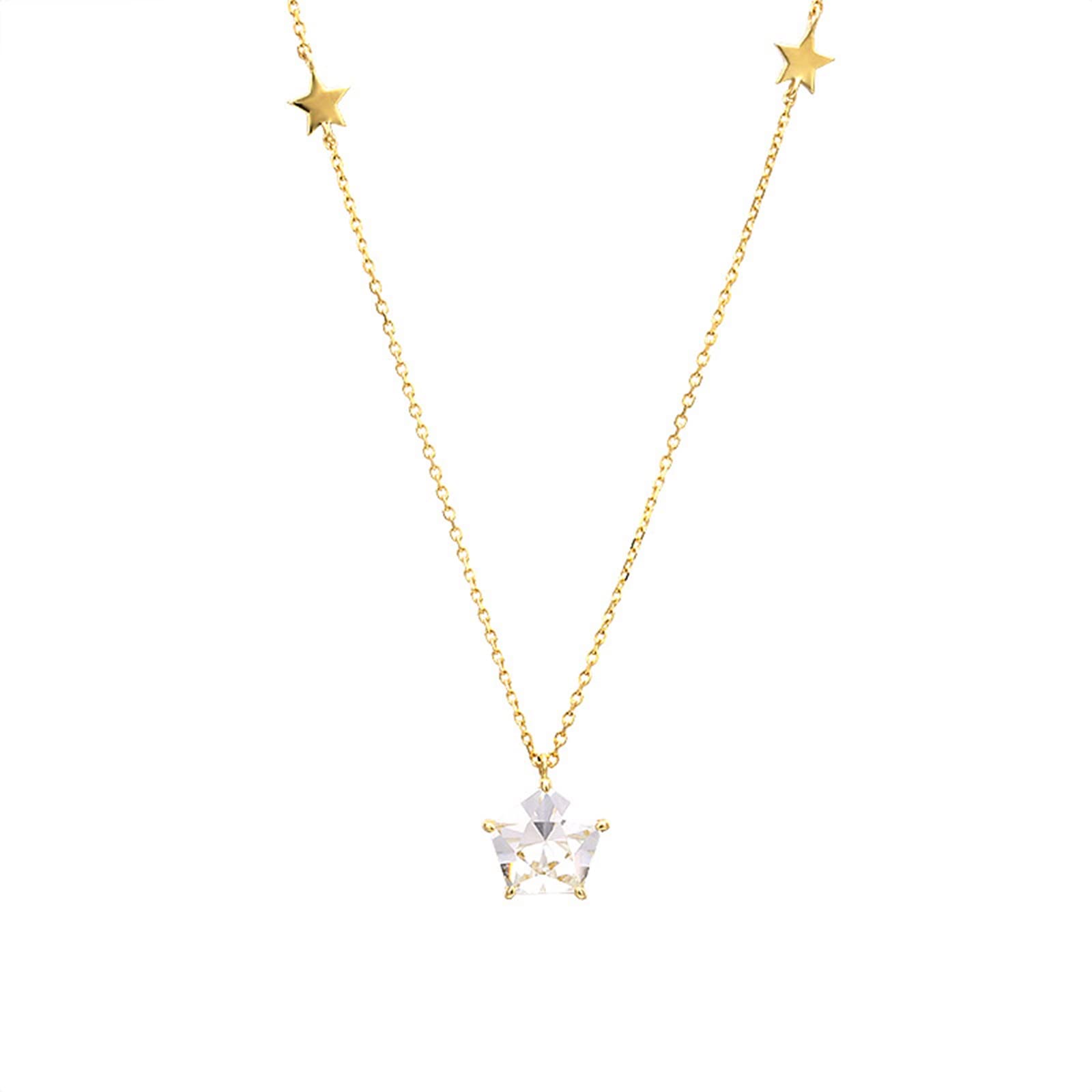 Collier en or véritable pour femme résistant à l'eau topaze blanche