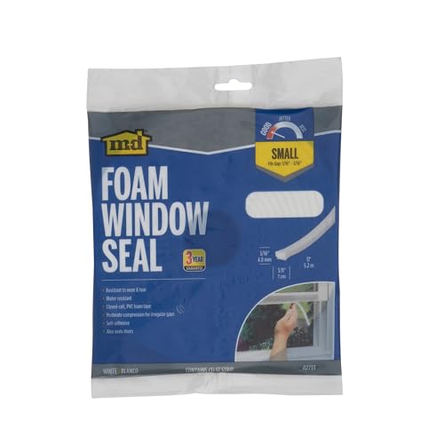 Image of M-D Building Products 2733 M-D 0 High Density Closed Cell Self-Adhesive Foam Tape, 17 Ft L X 3 /8 in W 3 /16 in T, PVC, White (Pack of 12)