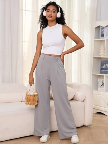 M MOTEEPI Women's Wide Leg Waffle Knit Pants with Pockets 29" Inseam Ladies Slacks for Dressy Casual,Business, Work, Lounge4