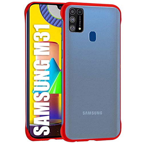 Image of Casotec Ultra Thin Frameless Transparent Hard PC Back TPU Corners Case Cover for Samsung Galaxy M31 - Red