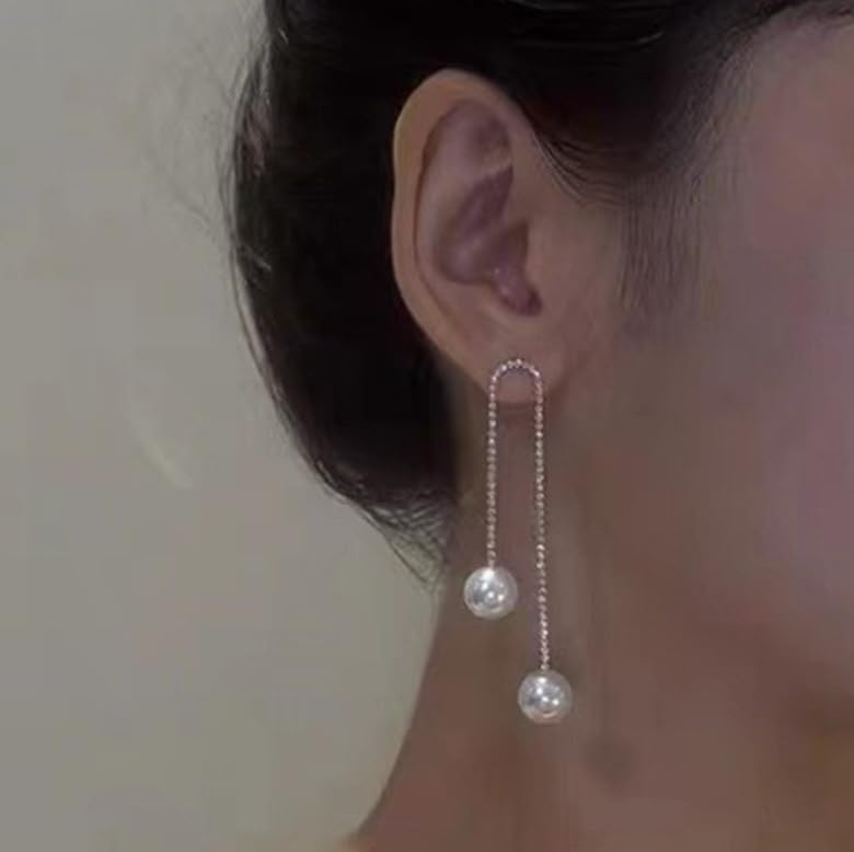 Long Pearl Pendant Earrings Delicate Rhinestone Tassel Pearl Pendant Earrings Low Allergy Elegant Wedding Party Bridal Jewelry Gift For Women3