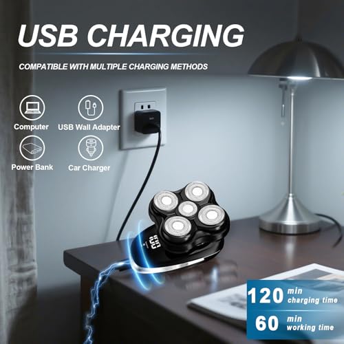 Image of Head Shaver for Bald Men | Wet & Dry Electric Shaver with 5D Floating Head & Magnetic Blades | Rechargeable Razor with LED Display & 3-Second Safety Lock
