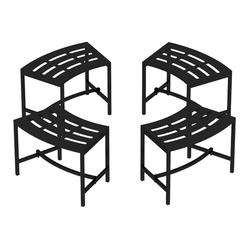 Timechee Metal Curved Fire Pit Bench Set of 4, Outdoor Fire Pit Seating, Steel Backless Outside Bench for Garden, Patio, Porch, Backyard, Plant Stand, Heavy Duty Plant Holder, Style 2, Black