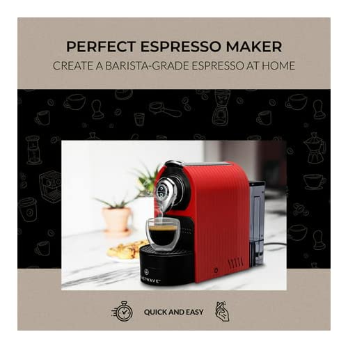 Chefwave Mini Espresso Machine Compatible With Nespresso Pods (Red) Bundle With Programmable, One-Touch, Water Tank With Pod Holder, 2 Double-Wall Glass Cups And 20 Bestpresso Intenso Coffee Capsules #TOP6