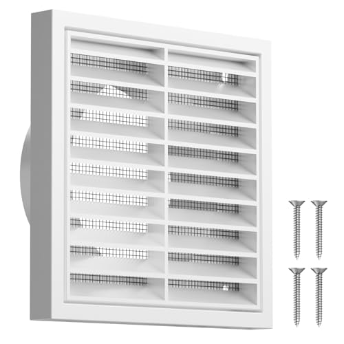 Hon&Guan 100mm Lüftungsgitter Rechteckig mit Integrierter Insektenschutz, ABS Abluftgitter Weiße Lüftungsabdeckung Flansch Gitter für Badezimmer,...