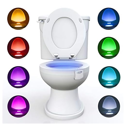 WC luz nocturna, Adoric LED Luz de Inodoro Luz con Detección de movimiento del sensor automático, 8 Cambio de Color,Funciona con Pilas, para cuartos de baño con niños Navidad