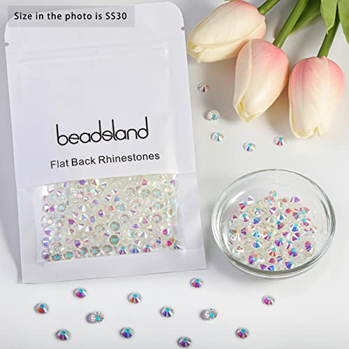 Image of Beadsland Flat Back Crystal Rhinestones, Transparent AB, SS30, 576pcs | Flatback Glass Gems, 6.3-6.5mm, for Nail Art Craft, Glue Fix
