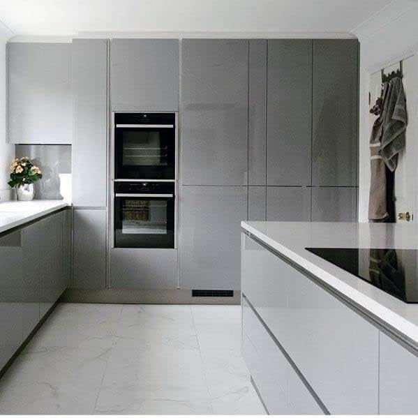 Image of WALLMATE Light Grey Peel and Stick Wallpaper Self-Adhesive Removable Wallpaper Thicken Waterproof Wallpaper for Kitchen Countertop Cabinet (2 Feet by 16 Feet, Glossy Light Grey Wallpaper)