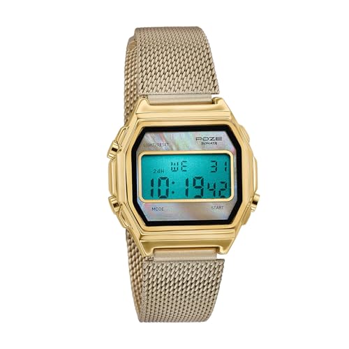 Image of Sonata Poze 8 Quartz Digital with Beige Dial Beige Mesh Strap Watch for Women - SP80170YM01W