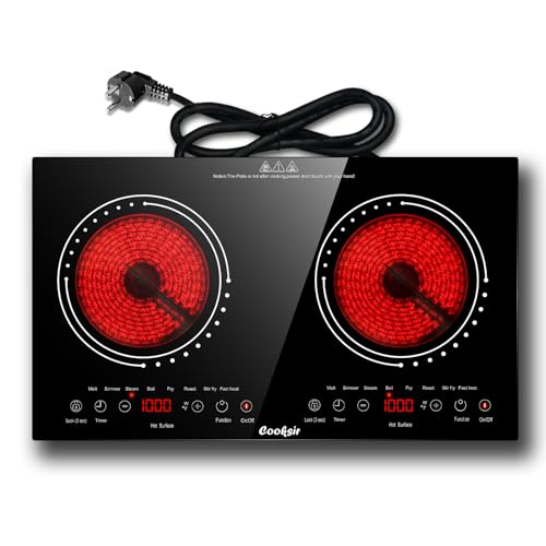 Plaque Vitrocéramique 2 Feux, Cooksir, Plaque de Cuisson avec Prise, Portable et Encastrable, Chaleur Infrarouge, 3600W, 60cm, Panneau en Verre Céramique,...