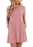 CHARMYI Tshirt Dresses for Women Casual Summer Dress for Women Tunic Swing Loose Pleated T Shirt Dress for Women with Pockets Simple Sundresses Printed Party Midi Flowy Cute Pink Floral 26 L