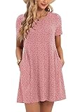 CHARMYI Tshirt Dresses for Women Casual Summer Dress for Women Tunic Swing Loose Pleated T Shirt Dress for Women with Pockets Simple Sundresses Printed Party Midi Flowy Cute Pink Floral 26 L