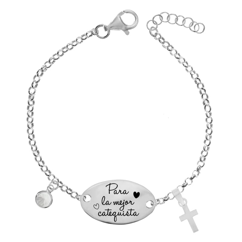Pulsera A la mejor catequista de Plata de Ley - Pulsera de la Catequista Plata