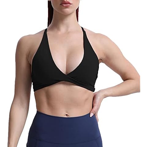Aoxjox Women's Workout Sports Bras Fitness Backless Padded Sienna Low Impact Bra Yoga Crop Tank Top, Black, M Cover