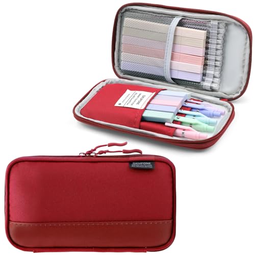 Daerthotk Big Capacity Pen Case Large Storage Pen Pouch Aesthetic, Office Pen Box Marker Case Simple Sturdy Multifunctional Bag Organizer for Man Women(Red)