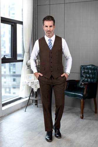 SOLOVEDRESS Mens Vintage Classic Herringbone Pattern Suit Vest V Neck Casual Wool Blend Waistcoat for Men4