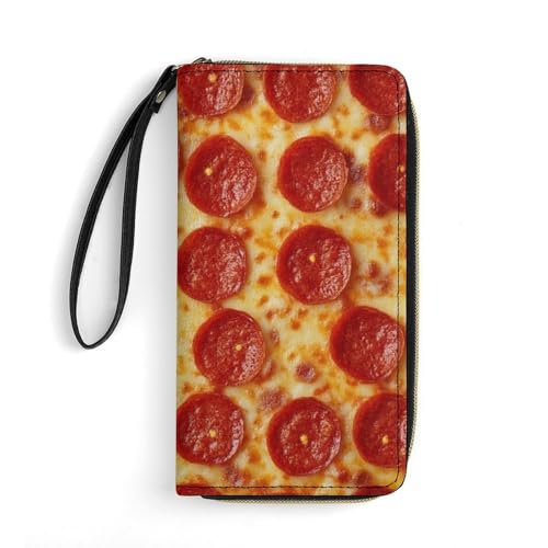 Men's Fashion Decor Wallet With Rope, Long PU Zipper Wallet, Travel Purse Fashion Design, Huge Storage Capacity Purse With Rope Pizza Pepperoni Pattern