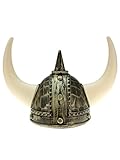 Karneval, Party Kostüm Wikinger Helm mit Hörnern grau gold weiss