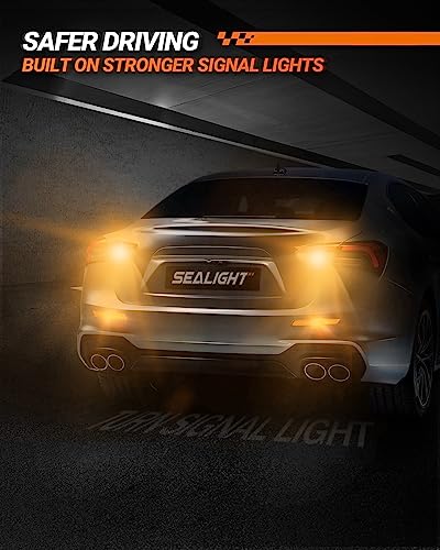 Image of SEALIGHT LED Turn Signal Bulb, 3157 LED Bulb Amber Yellow 2700K with Projector Lens, 13X Brighter Front Rear Turn Signal Bulbs, for Parking Light Bulbs, Tail Light Bulbs, Pack of 2