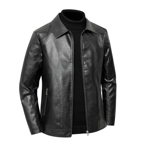 Giacca da moto da uomo, in pelle, stile retrò, da uomo, foderata, invernale, taglie grandi, in pile, ispessito, da lavoro, calda, tinta unita, classica, Nero , 7XL