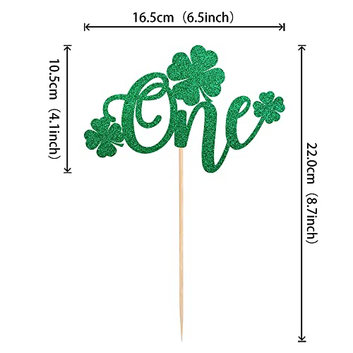 1 Pcs St Patrick's Day One Cake Topper With Green Glitter Lucky Four Leaf Clover Number One 1St Birthday Cake Pick Decorations For St Patrick's Day Baby Shower Kids 1St Birthday Party Supplies #TOP1