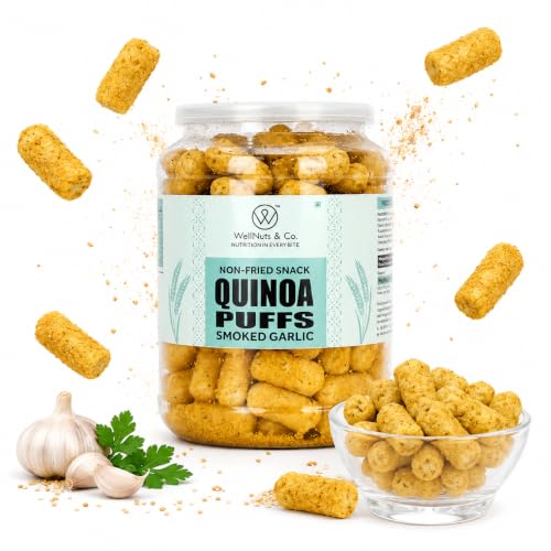 Image of WellNuts & Co. Healthy Snack Combo Pack of 4 |Jowar Puffs Tangy Tomato - 200g, Protein Salad - 425g, Quinoa Puffs Smoked Garlic - 200g, Quinoa Salad - 325g| Roasted & Ready to Eat Snacks | High Protein & High Fiber Combo | Snacks for Healthy Everyday