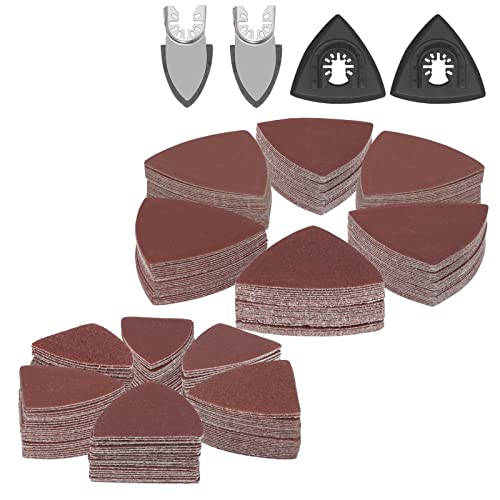 184Pcs Oscillating Tool Detail Sanding Pads Kit, Triangular Sanding Pads And Finger Sanding Pads, 60/80 /100/120 /240/400 Grits Hook & Loop Sandpaper Fit For Oscillating Multi Tool #TOP7