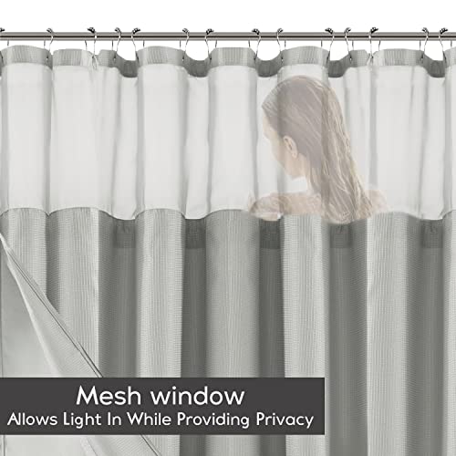 Dainty Home Waffle Weave Shower Curtain With Liner Sets, Modern Shower Curtain for Bathroom With Mesh Top Window - Image 4